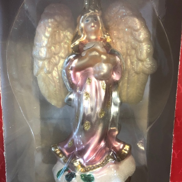 Vintage NOS Fitz and Floyd Pink and Silver Angel Glass Ornament in Box Pls Read - Picture 1 of 5